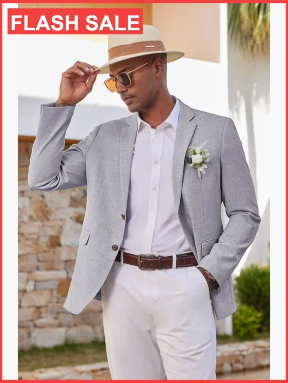 Men's Casual Linen Blend Blazer Lightweight Sport Coat Notch Lapel Two Button